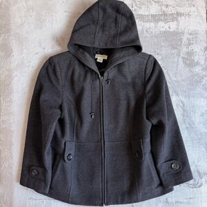 St Johns Bay Petite XL Charcoal Gray Wool Blend Hooded Zip‎ Front Jacket Coat